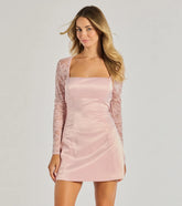 Liora Lace Sleeve Satin A-Line Mini Dress, a trendy pink mini dress featuring modern details and a fresh seasonal hue, perfect for creating chic 2025 looks.