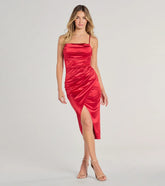 Make the big day unforgettable with the Kiley Cowl Neck Wrap Satin Midi Formal Dress, a gorgeous red bridesmaid dress that balances elegance and affordability.