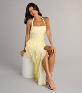 The Blake Mesh Halter Slit Ruffle Formal Dress is your new go-to Windsor dress—effortless, versatile, and made to update your fall style in seconds.