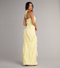 The Blake Mesh Halter Slit Ruffle Formal Dress is your new go-to Windsor dress—effortless, versatile, and made to update your fall style in seconds.