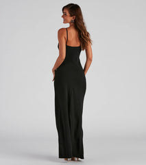Sasha Formal High Slit Wrap Dress in black, a stunning maid-of-honor dress with a flattering fit and romantic details, perfect for winter wedding themes.