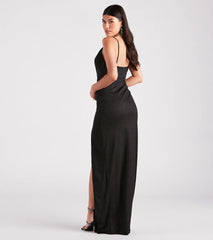 Celebrate in style with the Shelly High Slit Glitter Knit Formal Dress, a black formal wedding guest dress featuring an elegant silhouette and luxe details, perfect for a black-tie celebration.
