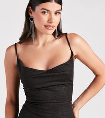 Feel instantly put-together in the Shelly High Slit Glitter Knit Formal Dress in black, a fall wedding guest dress designed for confident style and all-out celebration.