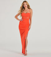 Turn heads at HOCO 2025 in this orange homecoming dress, where statement-making details meet the iconic style of the Rose Formal Mesh Corset Long Dress.