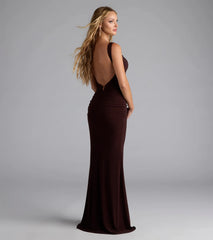 Own the spotlight in the Zooey Open Back Mermaid Formal Dress, a brown formal dress crafted to deliver luxe style for autumn weddings, Military Balls, or any special event.