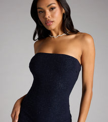 Style your seasonal looks with the Sparkle Plans Glitter Knit Midi Tube Dress, a trend-right, navy blue fall dress designed for any plan on your calendar with new and unqiue details.
