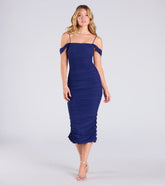 The One For The Books Cold Shoulder Mesh Midi Dress is your new go-to navy blue dress—effortless, versatile, and made to update your fall style in seconds.