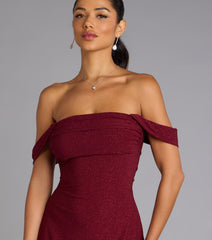 The Classic Glitz Glitter Knit Off-The-Shoulder Mini Dress is your new go-to Windsor dress—effortless, versatile, and made to update your fall style in seconds.