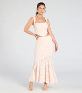 Serve effortless style and scroll-stopping energy in the Romance Me Floral Jacquard Maxi Skirt, part of a pink matching clothing set that does the work for you with bold, polished vibes from top to bottom.