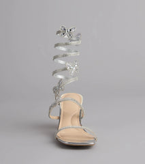 Style made simple with the Flutter Up Rhinestone Spiral Strap Heels in silver, trendy women’s shoes that take your outfit from basic to bold in one step.