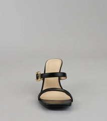 Style made simple with the Booked and Buckled Mule Heels in black, trendy women’s shoes that take your outfit from basic to bold in one step.