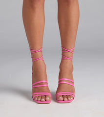 Elevate warm-weather looks with Major Moment Lace-Up Stiletto Heels in pink, a pair of trendy sandals bringing chic, modern flair to every step.