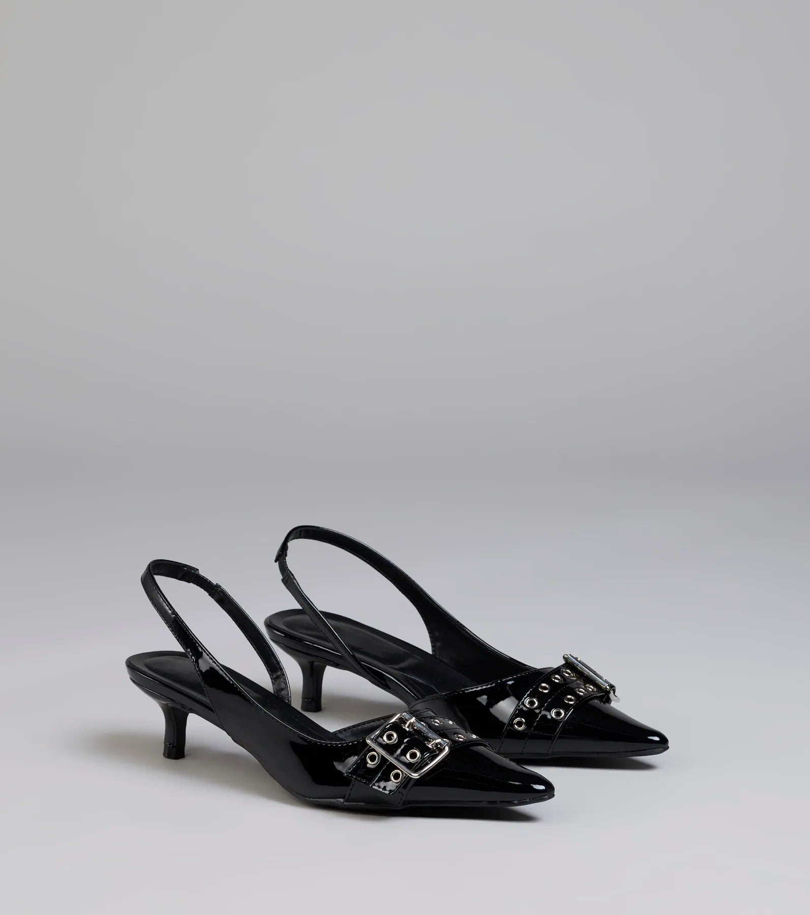 Style made simple with the Sleek Trendy Buckle Strap Slingback Kitten Heels in black, trendy women’s shoes that take your outfit from basic to bold in one step.