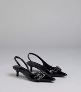 Style made simple with the Sleek Trendy Buckle Strap Slingback Kitten Heels in black, trendy women’s shoes that take your outfit from basic to bold in one step.