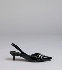 Turn heads in the Sleek Trendy Buckle Strap Slingback Kitten Heels, black heels showcasing a fresh trend or stylish detail made to elevate your full Windsor fit.