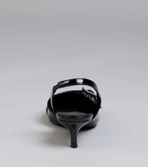 Turn heads in the Sleek Trendy Buckle Strap Slingback Kitten Heels, black heels showcasing a fresh trend or stylish detail made to elevate your full Windsor fit.