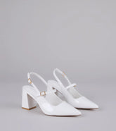 Style made simple with the Point Made Buckle Strap Sling-Back Pumps in white, trendy women’s shoes that take your outfit from basic to bold in one step.