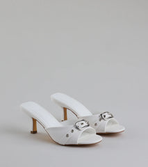 Style made simple with the Brunch To Cocktails Buckle Stiletto Mules in white, trendy women’s shoes that take your outfit from basic to bold in one step.