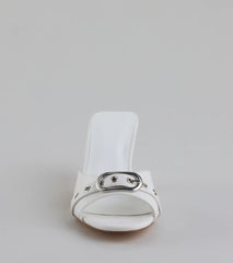 Style made simple with the Brunch To Cocktails Buckle Stiletto Mules in white, trendy women’s shoes that take your outfit from basic to bold in one step.