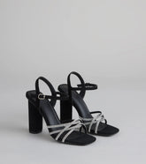 Style made simple with the Glow Getter Twisted Rhinestone Heels in black, trendy women’s shoes that take your outfit from basic to bold in one step.