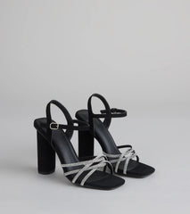 Style made simple with the Glow Getter Twisted Rhinestone Heels in black, trendy women’s shoes that take your outfit from basic to bold in one step.