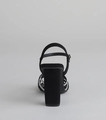 Style made simple with the Glow Getter Twisted Rhinestone Heels in black, trendy women’s shoes that take your outfit from basic to bold in one step.