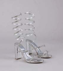 Style made simple with the Catch Me in the Cosmos Star Spiral Heels in silver, trendy women’s shoes that take your outfit from basic to bold in one step.