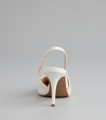 Style made simple with the Sharp Finish Patent Slingback Pumps, trendy women’s shoes that take your outfit from basic to bold in one step.