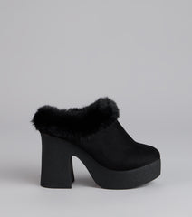 Style made simple with the Fuzzy Feel Chunky Clog Mules in black, trendy women’s shoes that take your outfit from basic to bold in one step.