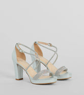 Style made simple with the Gloss Up Glitter Rhinestone Platform Block Heels in silver, trendy women’s shoes that take your outfit from basic to bold in one step.