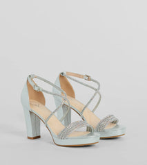 Style made simple with the Gloss Up Glitter Rhinestone Platform Block Heels in silver, trendy women’s shoes that take your outfit from basic to bold in one step.