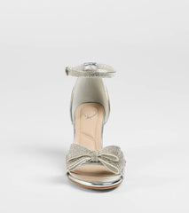 Style made simple with the Endless Glam Rhinestone Bow Block Heels in silver, trendy women’s shoes that take your outfit from basic to bold in one step.