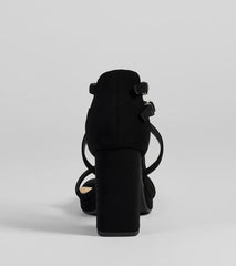 The Slay Every Step Strappy Platform Heels in black brings sleek style to any graduation outfit, from cap and gown to after-party.