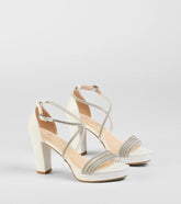 Style made simple with the Night Shimmer Rhinestone Platform Block Heels in white, trendy women’s shoes that take your outfit from basic to bold in one step.