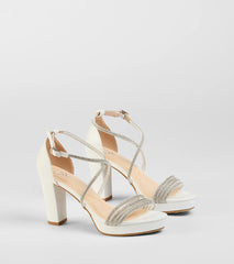 Style made simple with the Night Shimmer Rhinestone Platform Block Heels in white, trendy women’s shoes that take your outfit from basic to bold in one step.