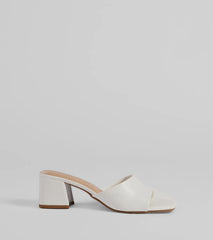 Elevate warm-weather looks with Chic Upgrade Basic Block Heel Mules in white, a pair of trendy sandals bringing chic, modern flair to every step.