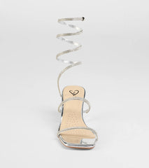 Style made simple with the Sparkle And Shine Rhinestone Spiral Block Heels in silver, trendy women’s shoes that take your outfit from basic to bold in one step.