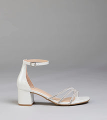 Elevate warm-weather looks with Ultra Luxe Rhinestone Short Block Heels in pearl, a pair of trendy sandals bringing chic, modern flair to every step.