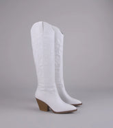 Style made simple with the Lone Star Girl Knee High Cowboy Boots in white, trendy women’s shoes that take your outfit from basic to bold in one step.