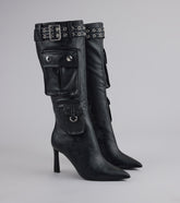 Style made simple with the Hot on the Heist Buckled Pocket Stiletto Boots, trendy women’s shoes that take your outfit from basic to bold in one step.