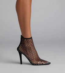 Style made simple with the Up To No Good Rhinestone Fishnet Booties in black, trendy women’s shoes that take your outfit from basic to bold in one step.