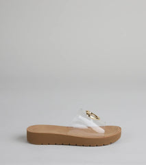 Style made simple with the Heart Eyes Only Slide Sandals in clear, trendy women’s shoes that take your outfit from basic to bold in one step.