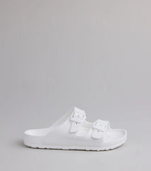 Style made simple with the Tag Along Strappy Buckle Sandals in white, trendy women’s shoes that take your outfit from basic to bold in one step.