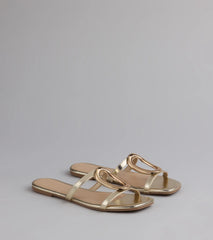 Style made simple with the Chic And Sleek Square Strappy Flat Sandals in gold, trendy women’s shoes that take your outfit from basic to bold in one step.