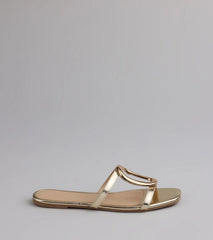 Style made simple with the Chic And Sleek Square Strappy Flat Sandals in gold, trendy women’s shoes that take your outfit from basic to bold in one step.