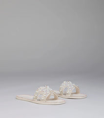 Style made simple with the Pop Of Luxe Sparkle Faux Pearl Rhinestone Sandals in ivory, trendy women’s shoes that take your outfit from basic to bold in one step.