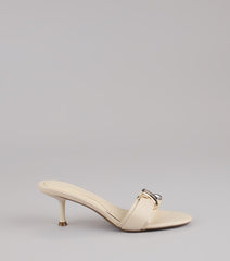 This piece brings trend-right energy to the Double Take Hardware Kitten Mules, perfect for fall outfits that stand out.