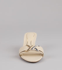 Style made simple with the Double Take Hardware Kitten Mules, trendy women’s shoes that take your outfit from basic to bold in one step.