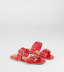 Style made simple with the Get It Girl Buckle Strappy Sandals in red, trendy women’s shoes that take your outfit from basic to bold in one step.