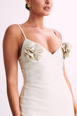 Mariam Faux Leather Rose Midi Dress - Ivory